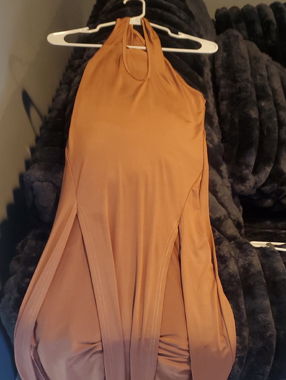 Shein Halter Neck Brown Women's Dress With Splits